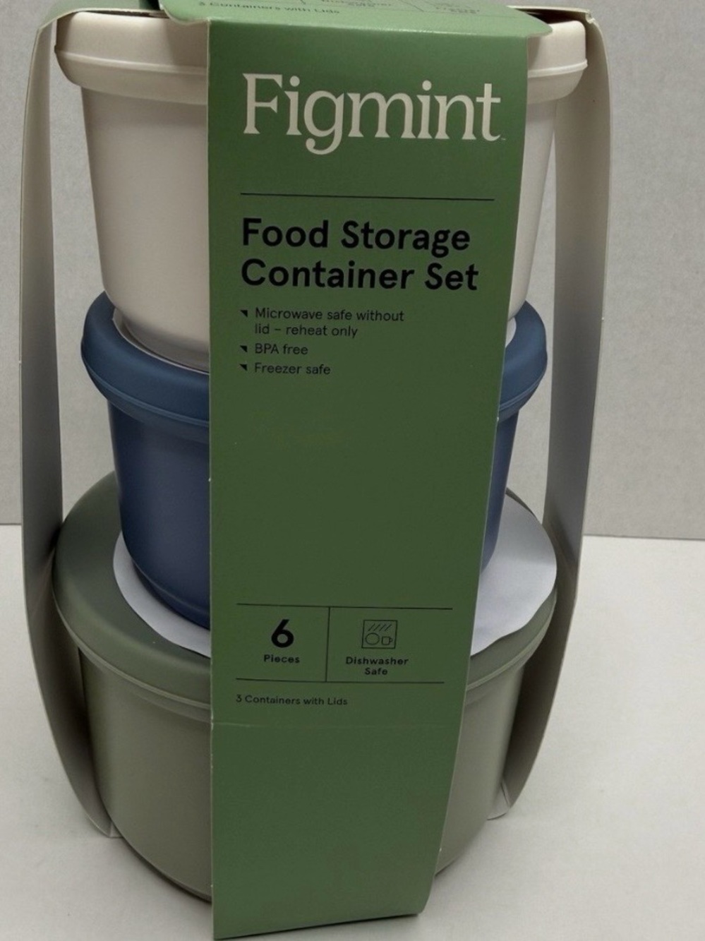 Figmint 6-Piece Food Storage Container Set in Cream, Blue, Sage Green
